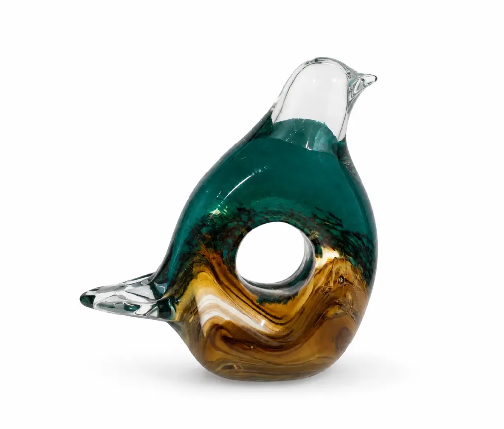 [E25CT1418TB] BLUE GREEN,BROWN Glass Bird