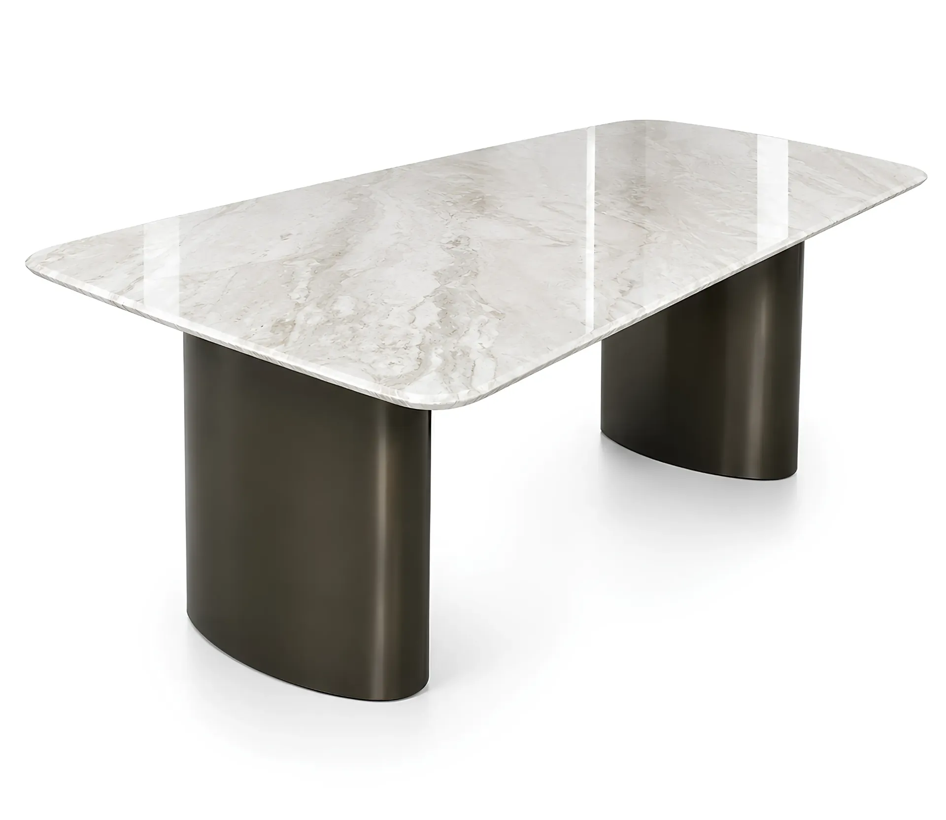 [1010] [1010] Marble dining table (90*150 CM, White &  Beige)