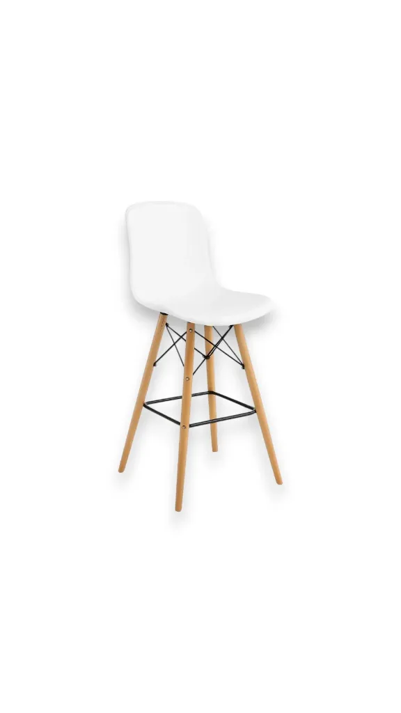 [كرسي مايا بلاستيك لون ابيض ارتفاع 65سم] كرسي مايا بلاستيك (White, 65 Cm, Beige Wood)