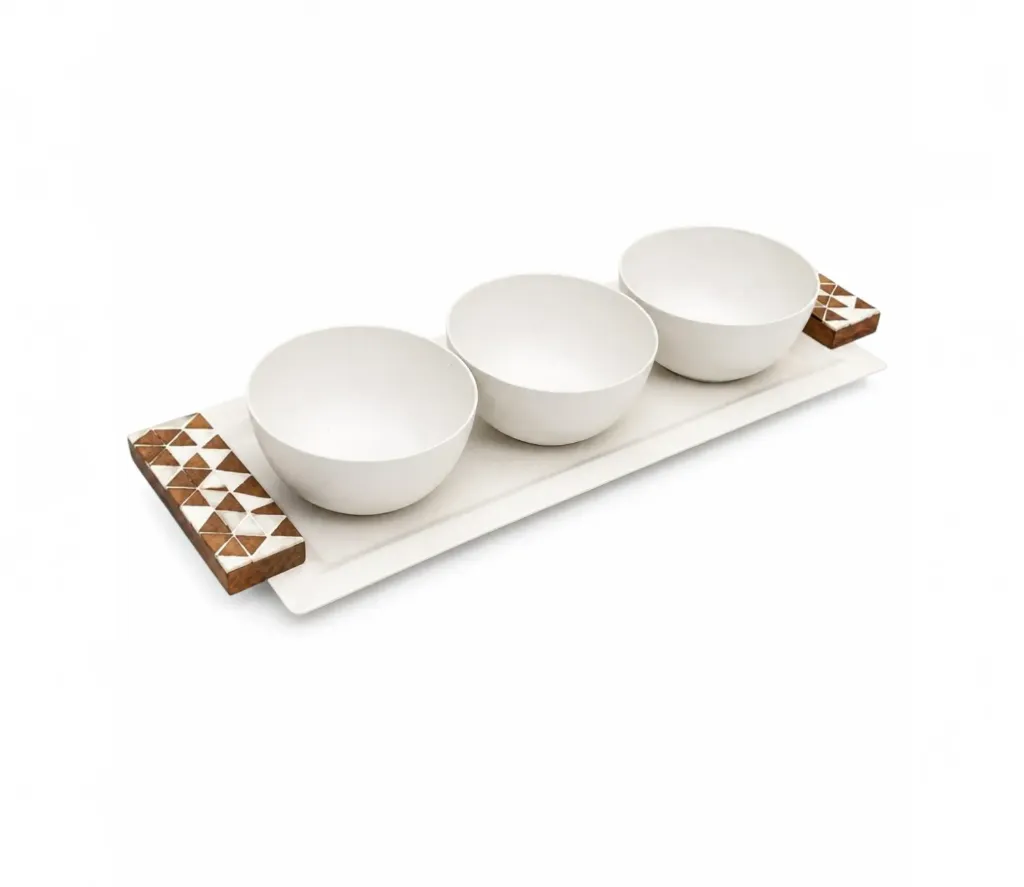 [Y.C029736] Arabesque Tray With 3 Plates (White)