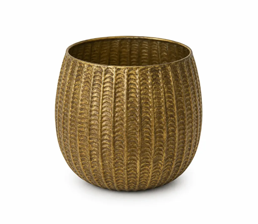 Cylindrical Antique Gold Metal Pots