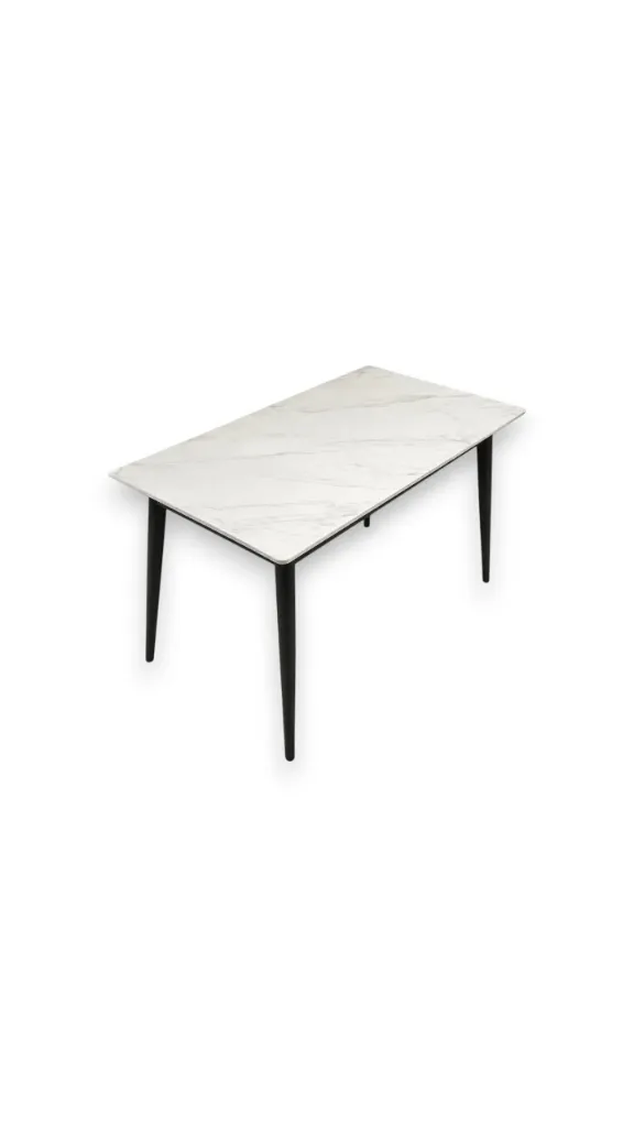 [90*150 طاولة الجديد رخام ابيض معرق سكني اطراف حادة] طاولة بورسلان حواف حادة (90*150 CM, White & Grey)