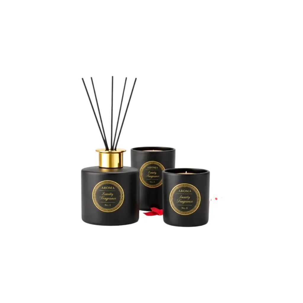 [24_22 معطر مع شمعة اسود مقلم ابيض] معطر اسود مع شمعة
