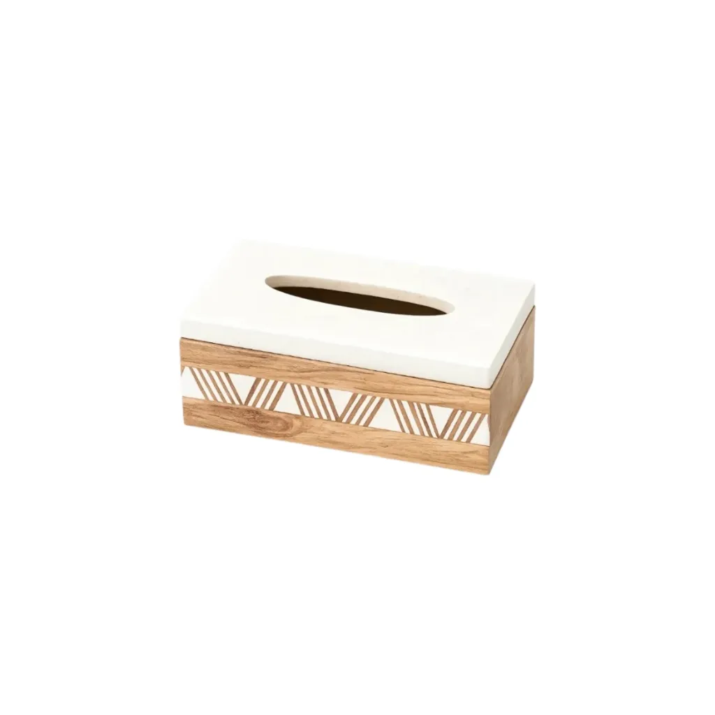 [باكت فاين ابيض72613] Wooden tissue box with Metal lid (White)