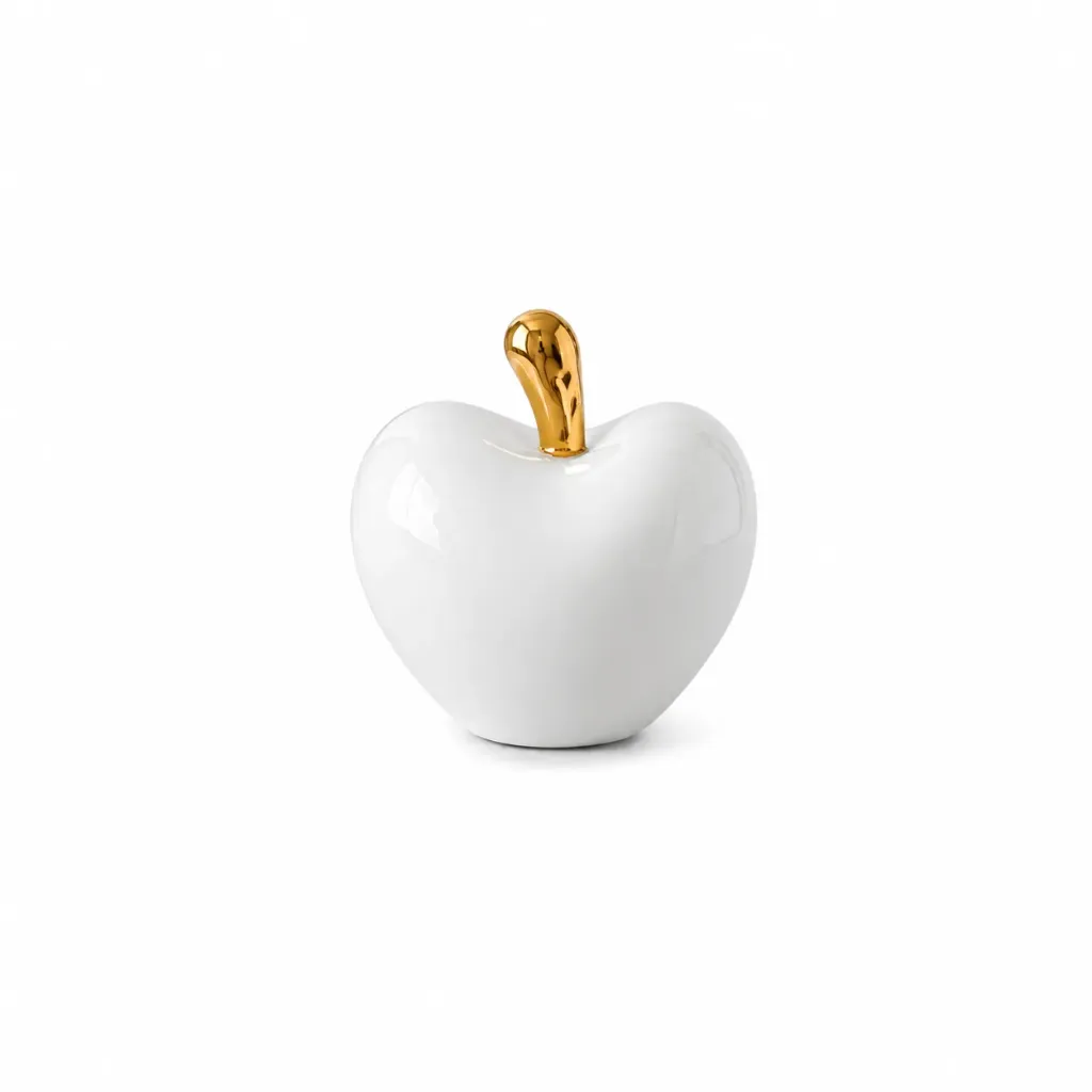[D10421-3] تمثال تفاح سيراميك لون ابيض  (Small)