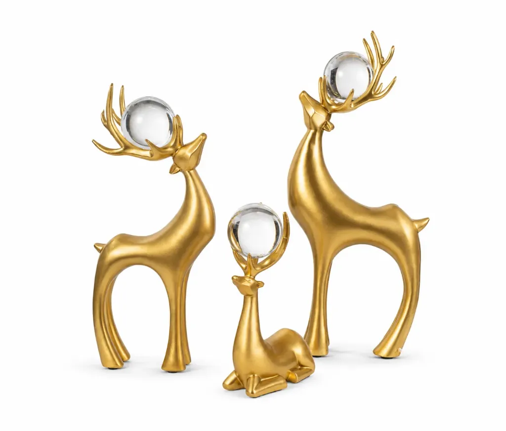 [B16-6] طقم غزلان مع طابة زجاج  (Gold)