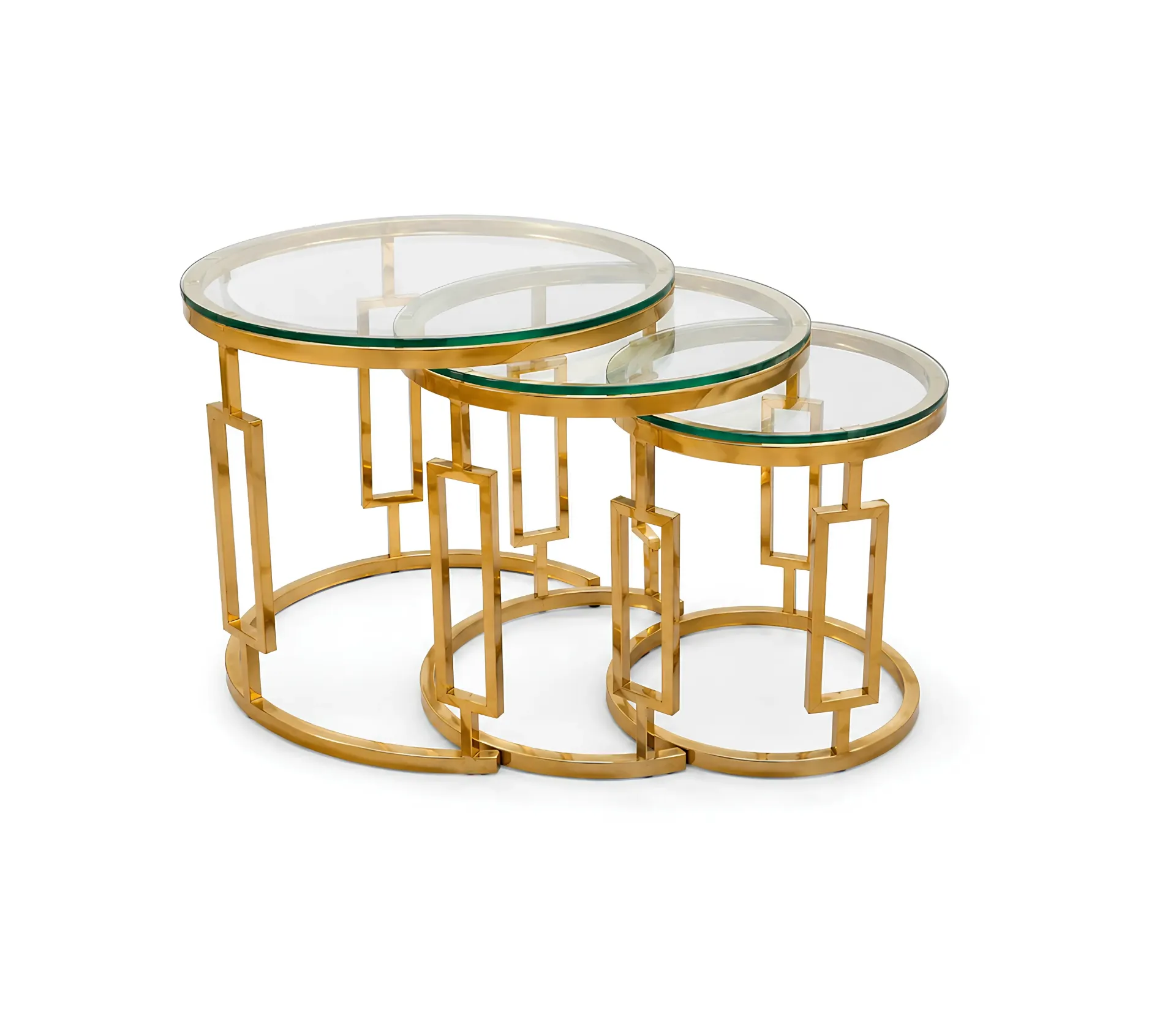 Side table consisting of three circular pieces with a glass top Short